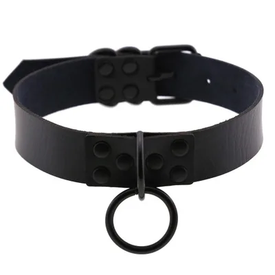 

Punk Gothic Collar Choker PU Leather Spike Rivet Necklace for Men Women Black with Circle