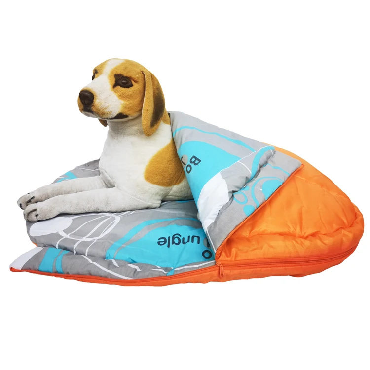 

Travel Waterproof Large Portable Warm Dog Pet Sleeping Bag Mat for Hiking, Orange and grey liner, orange and patterned liner