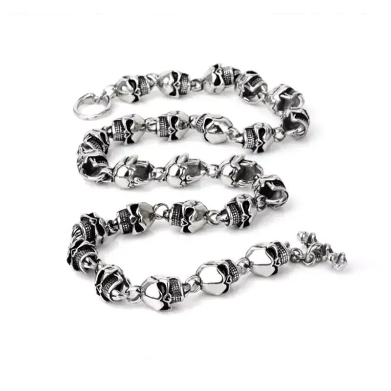 

Custom Men Jewelry Silver Necklace For Men Wholesale Stainless Steel Necklace Skull Beads Chain Jewelry