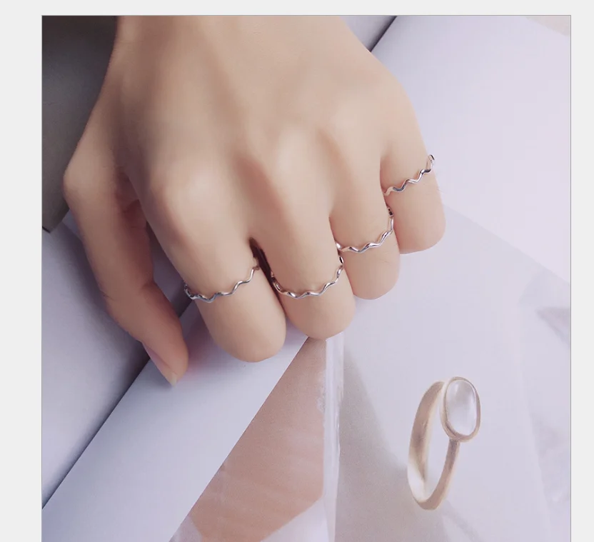 

Minimalist Jewelry Real 100% S925 Sterling Silver Wave Shaped Open Rings 925 Silver Smooth Band Rings