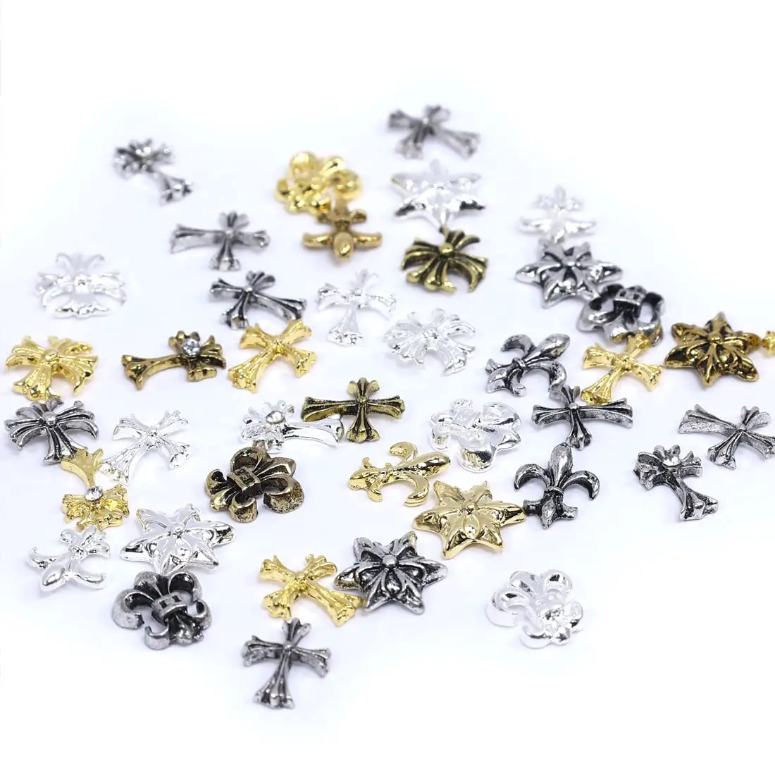 

Vintage Chrome Nails Accessories DIY Decorations Metal Punk Nail Art 3D Cross Nail Charms