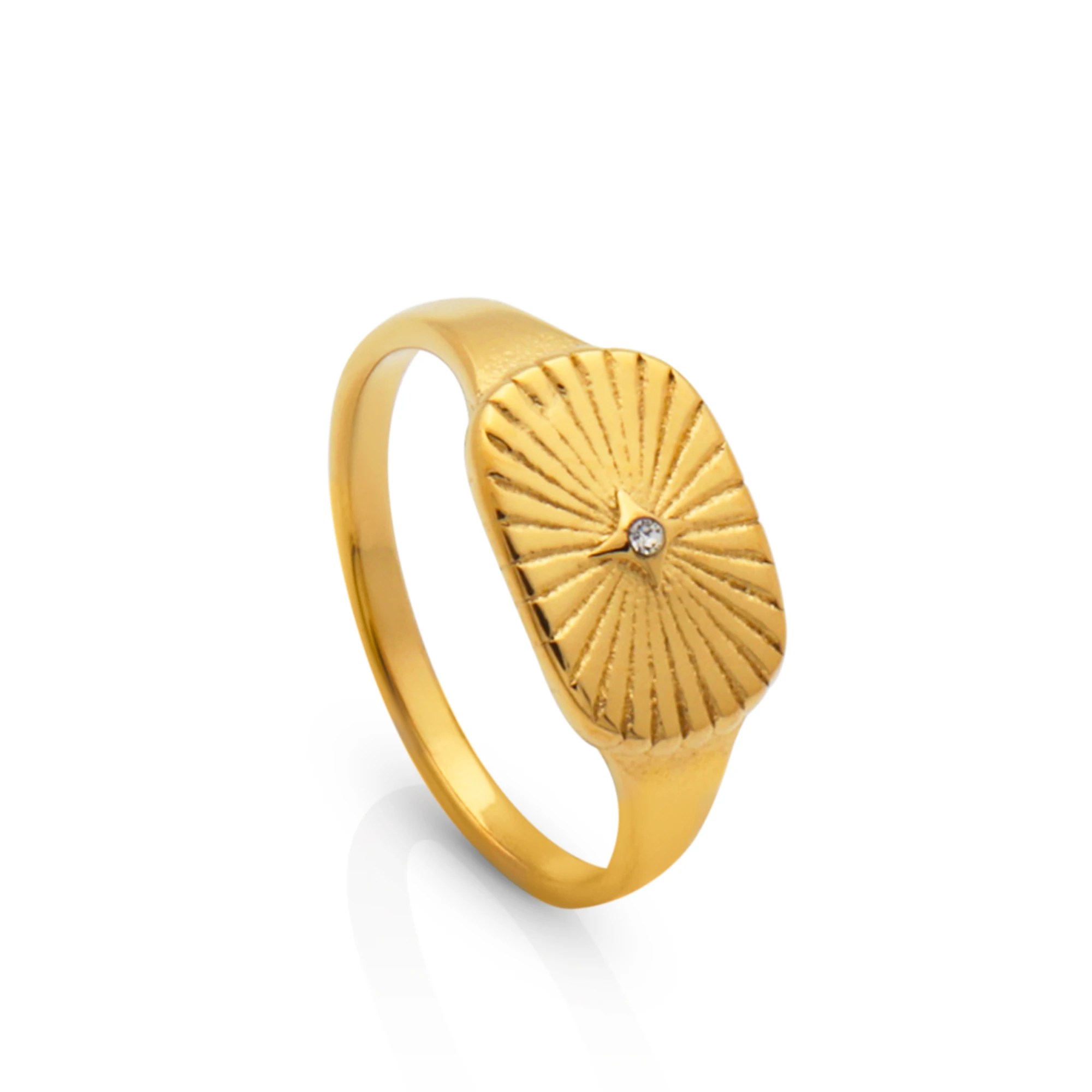 

Chris April fashion jewelry PVD gold plated 316L stainless steel Water-Proof minimalist star signet ring with zircon