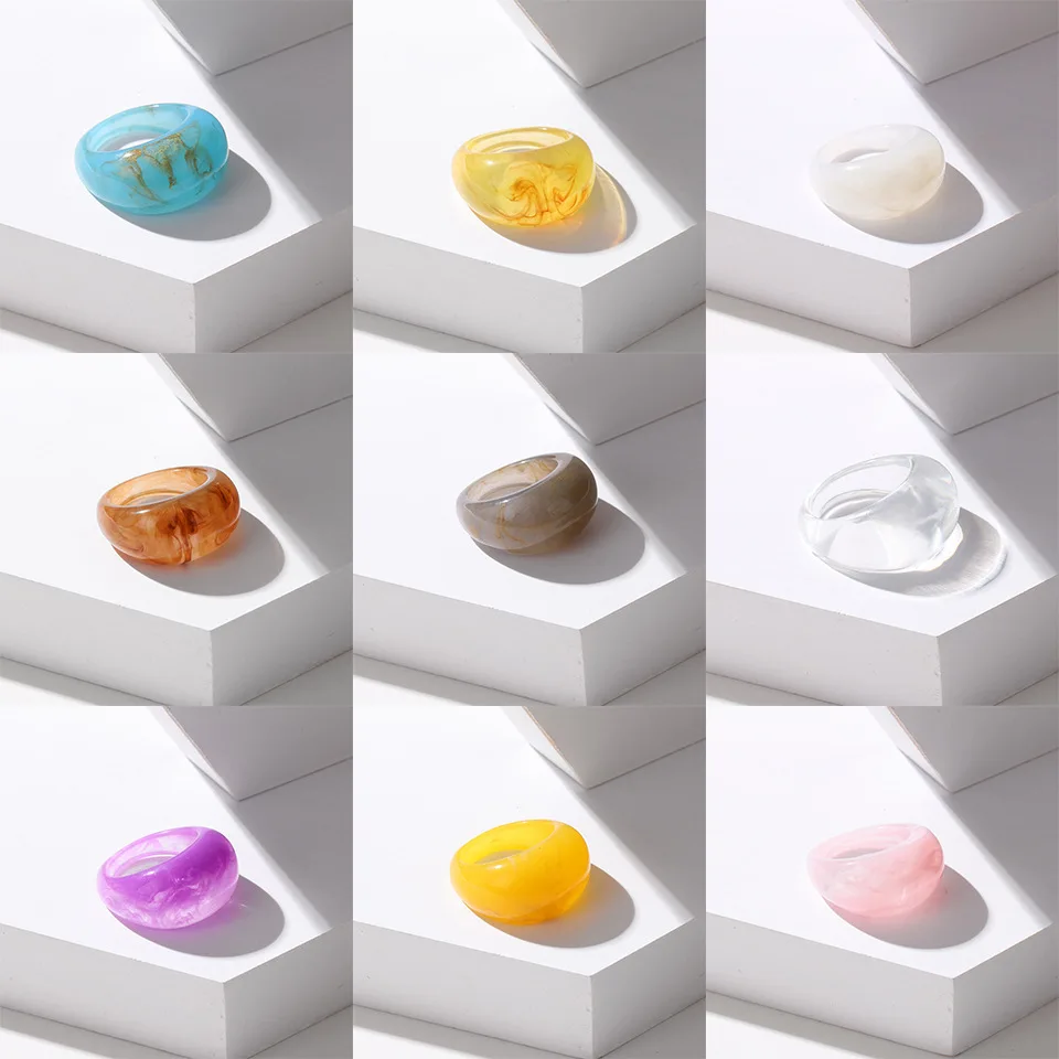 

Ins Personalized Fashion New Design Transparent Multi Colors Acrylic Resin Rings For Women Acrylic Finger Ring, As picture