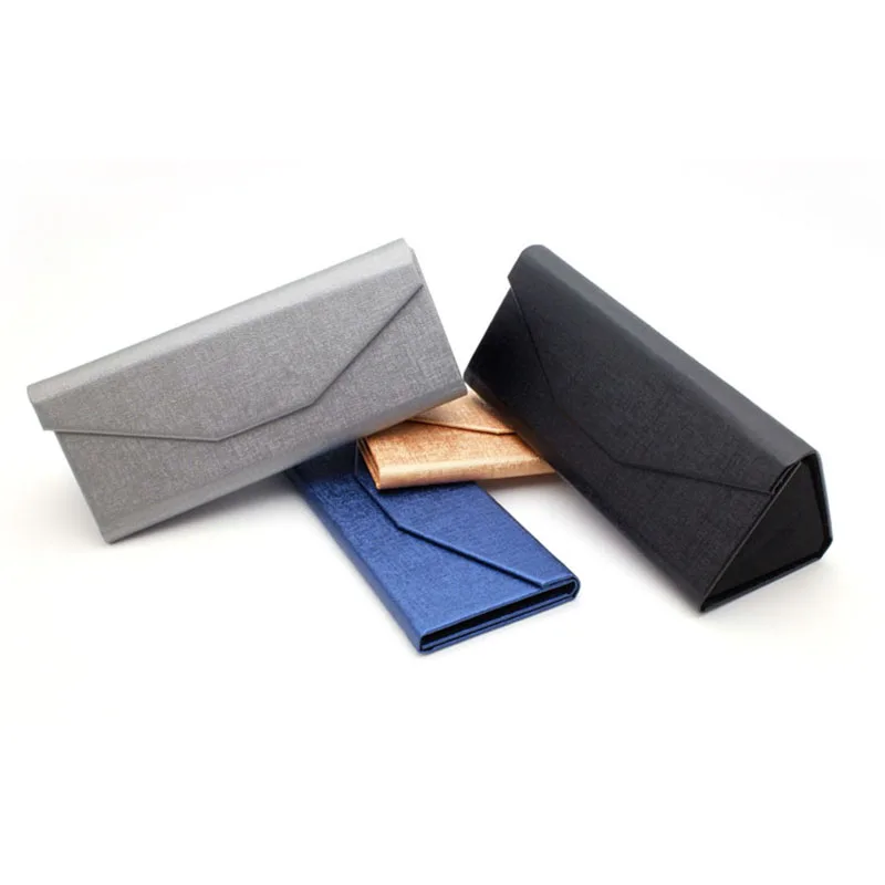 

high quality folding triangle glasses case magnetic pu light weight portable sunglasses case box
