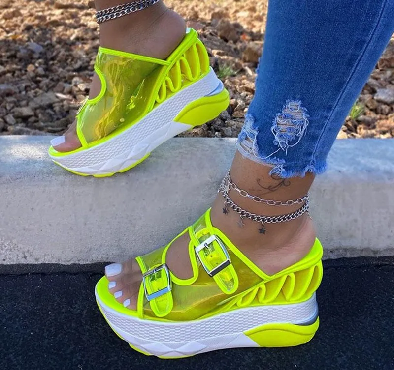 

2020 Plus Size Summer woman Slippers Sliders high Heels Platform Sandals for Women And Ladies Women's Sandals, Pink,green,black