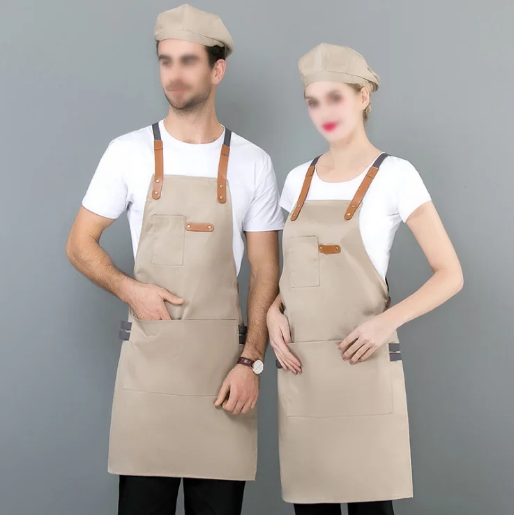 

Wholesale Custom High Quality Baking Apron Customized LOGO Canvas Waiter Bib Apron, Red and brown or custom