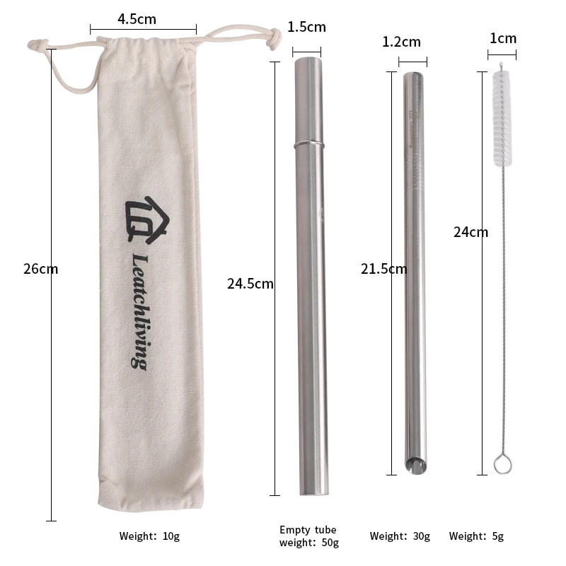 Leatchliving Portable Stainless Steel Boba Straw with Metal case Set 