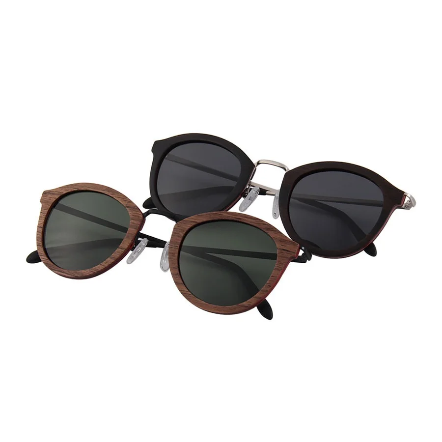 

Custom Logo Polarized Metal Round Vintage Wooden Luxury Eyeglasses Men Woman Sunglasses, Any colors