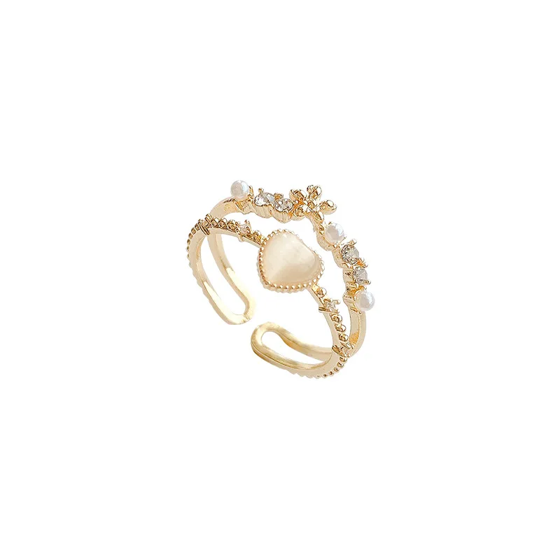 

diamond pearl opening ring gold plated women jewelry pearl rings for women