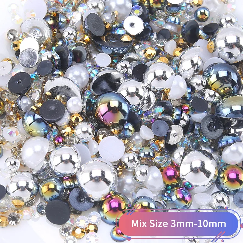 

Yantuo Mix Sizes Color 3mm-10mm Mix Flat Back Transparent Resin Rhinestones Half Round Pearl For DIY Nails Mugs