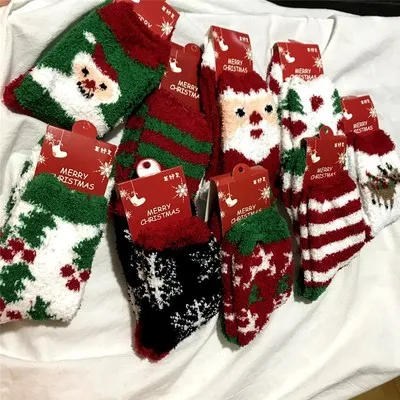 

sxx358 Warm coral fleece women's socks Christmas cotton socks in tube, Picture display