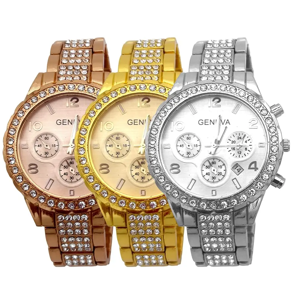 

Geneva Alloy Band Quartz Watches Luxury Unisex Crystal Stainless Steel Band Bracelet Wrist Watch GM014
