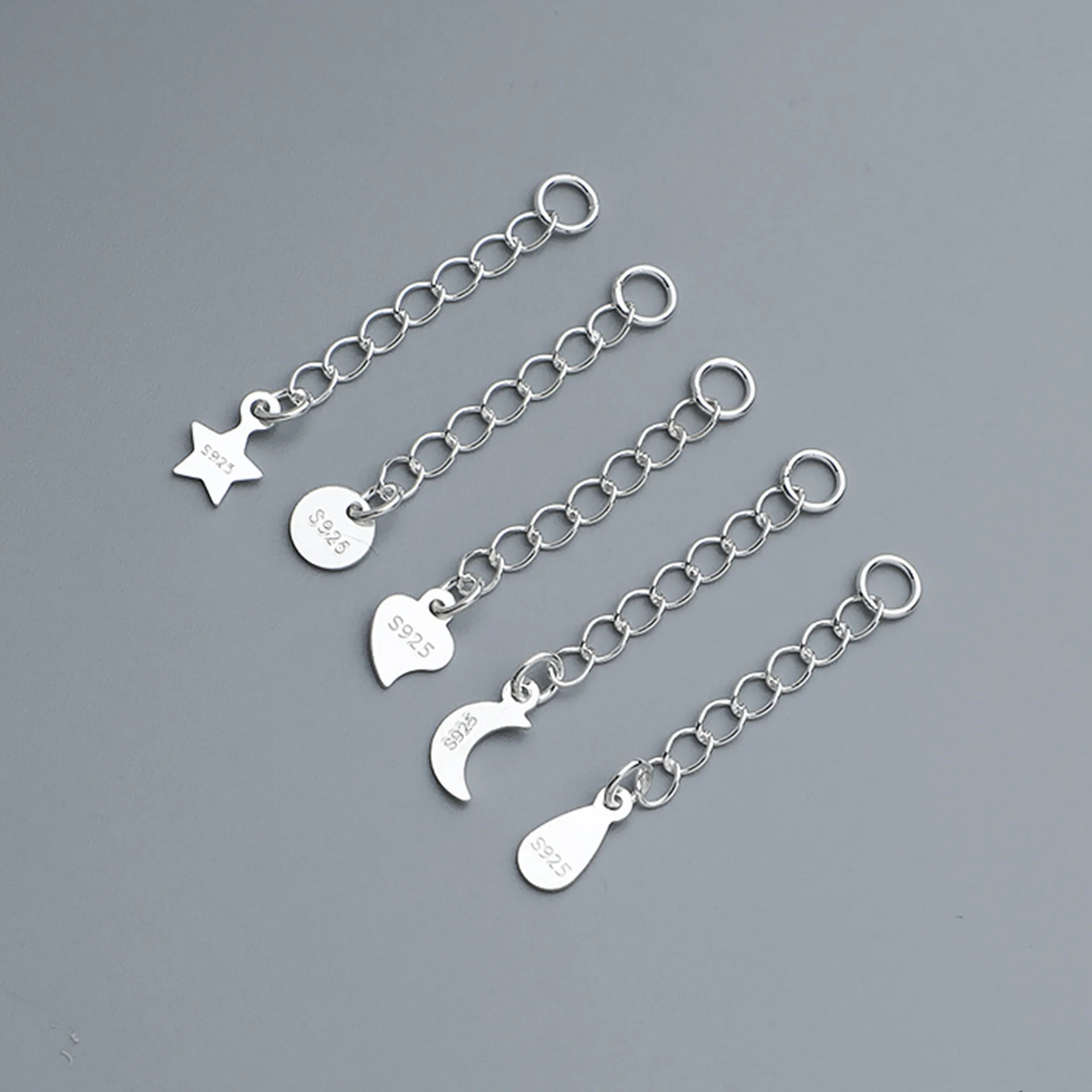 30mm 40mm 50mm Extender Chains Sterling Silver Chain Extensions Drop Heart Oval For Jewelry Making Supplies