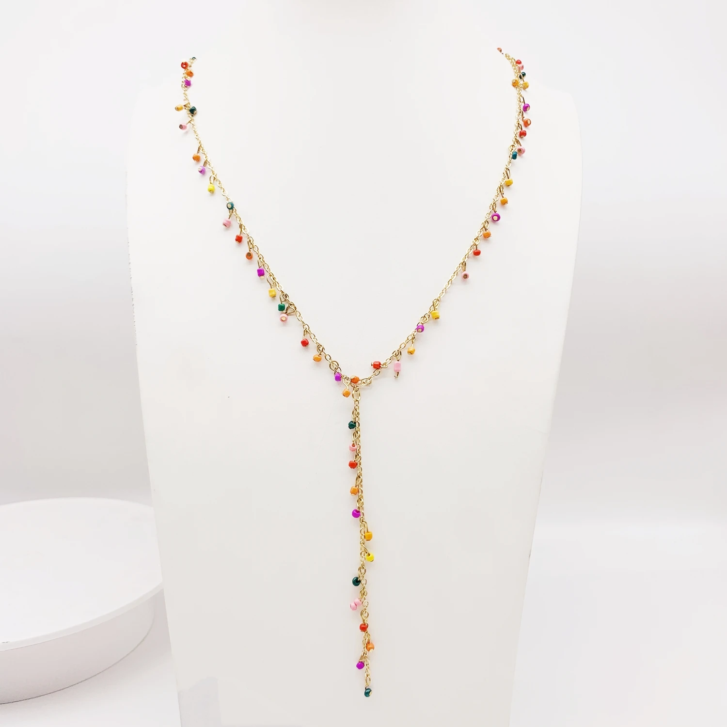 

2020 Customized Designed Seed Bead Short Y Tassel Necklace, Multi color