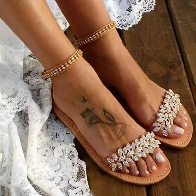 

Fashion 2022 summer designer shiny low heels women sandals ladies glitter sandals flat sandals women