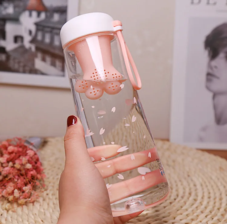 

Promotional 500ml cat paw with fruit infuser filter leakproof drinking cup clear kawaii reusable sport plastic water bottles, As a picture/ custom