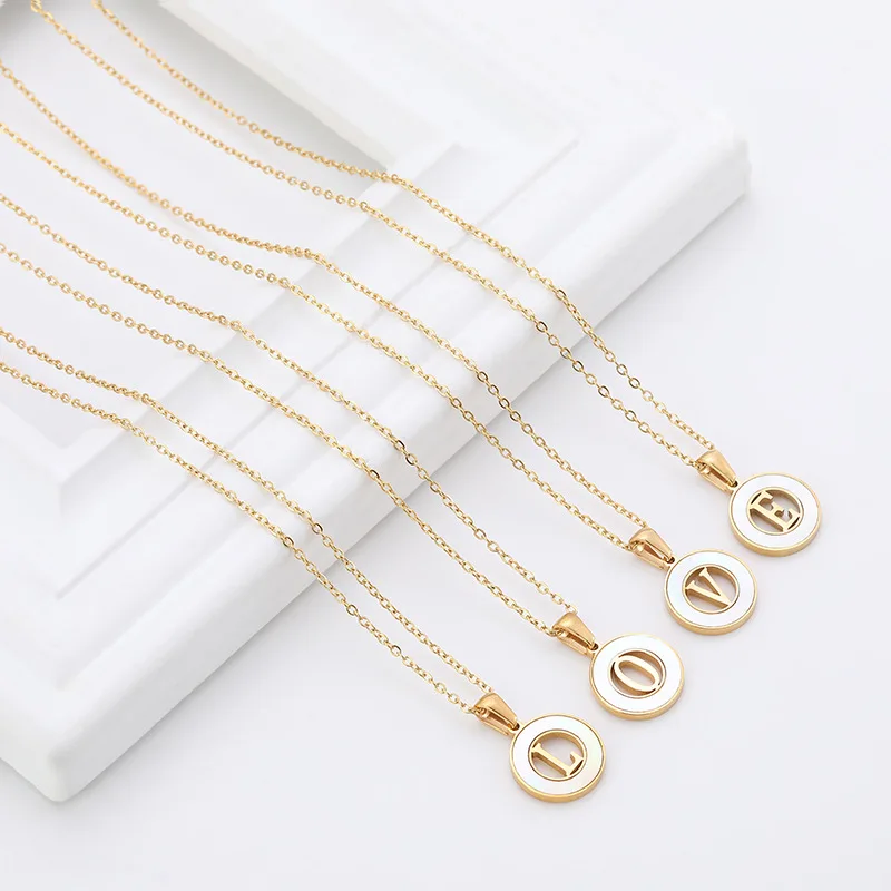 

Stainless Steel Tiny Round Disc Initial Necklace Gold Silver Color Letters Name Choker For Women Shell Pendant Jewelry, Golden