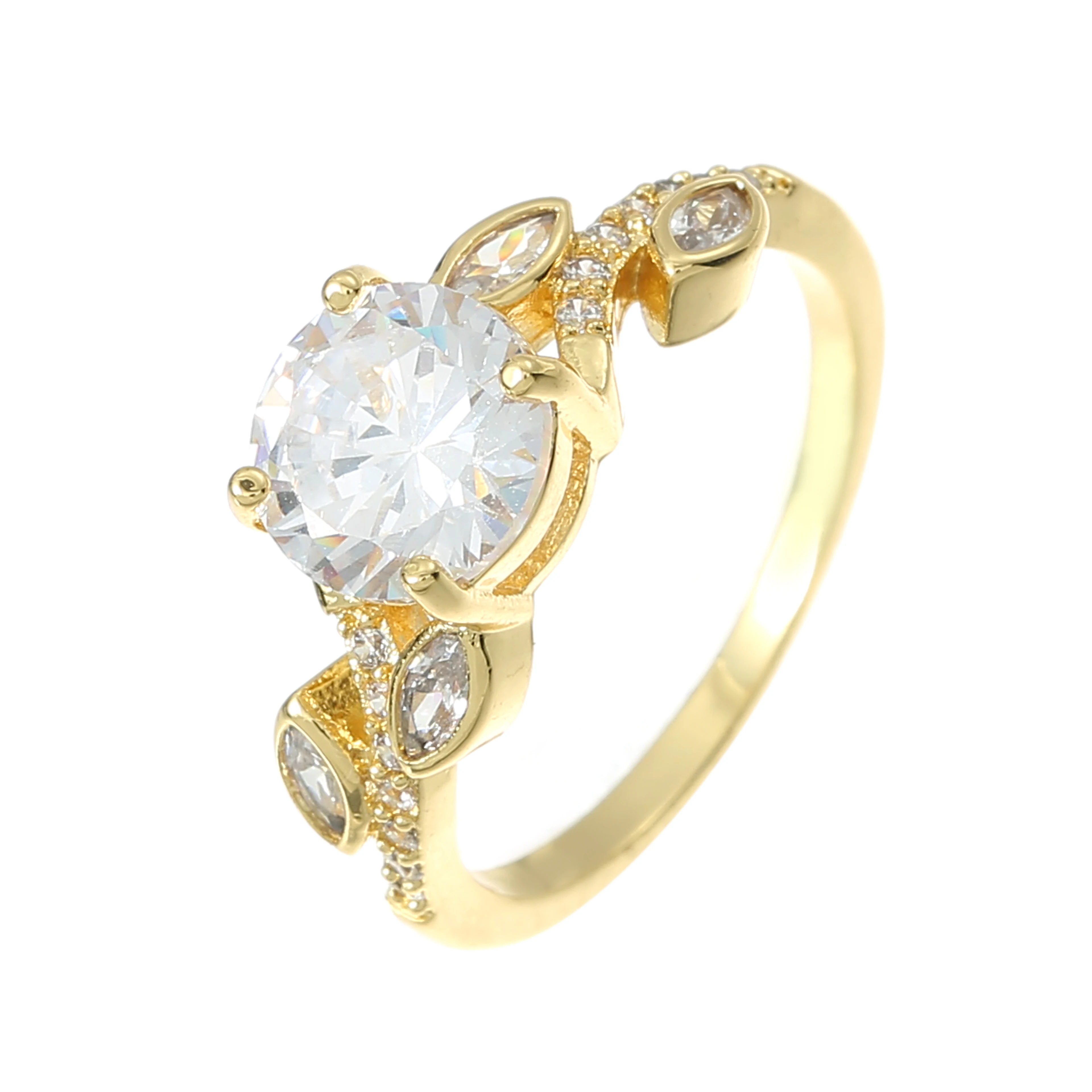 

New Latest Claw Setting Big Round Rings Gold Engagement Ring Diamond Gifts Anniversary