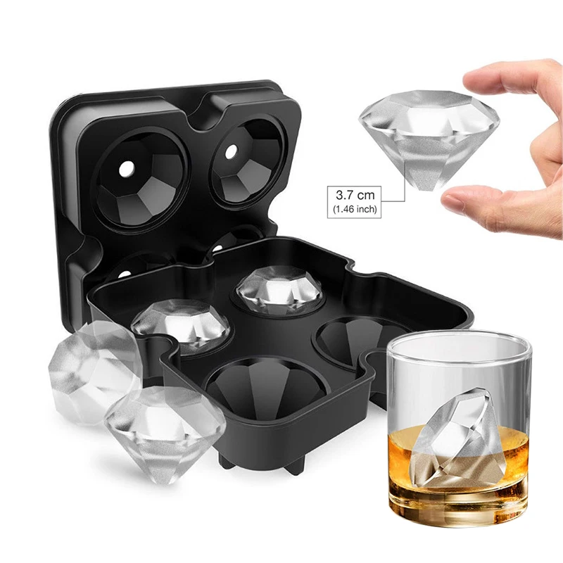 

Reusable and BPA Free Diamond Ice Cube Mold Silicone 4 Cavity Ice Tray Mold Maker for Chilling Whiskey Cocktails