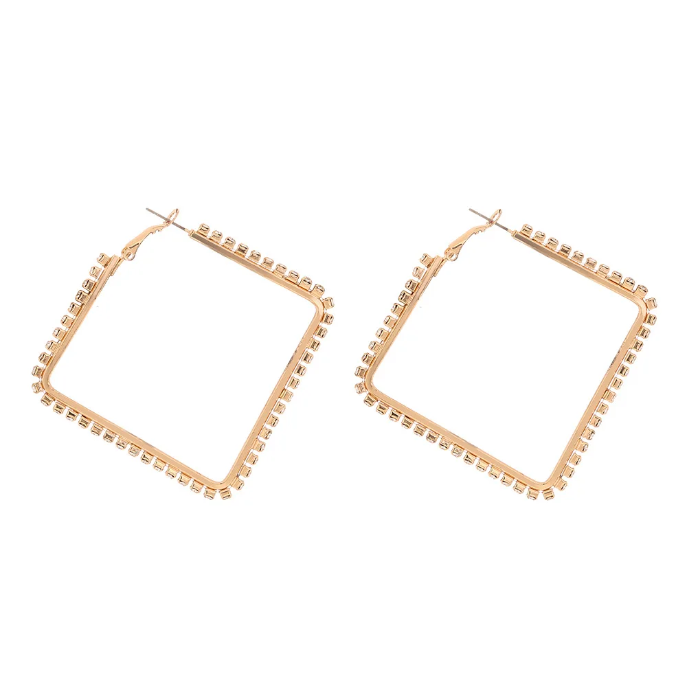 

Hot Selling Exaggerated Personality Rectangular Earrings Shiny Jewelry Temperament Diamond-studded Square Geometric Earrings, Gold