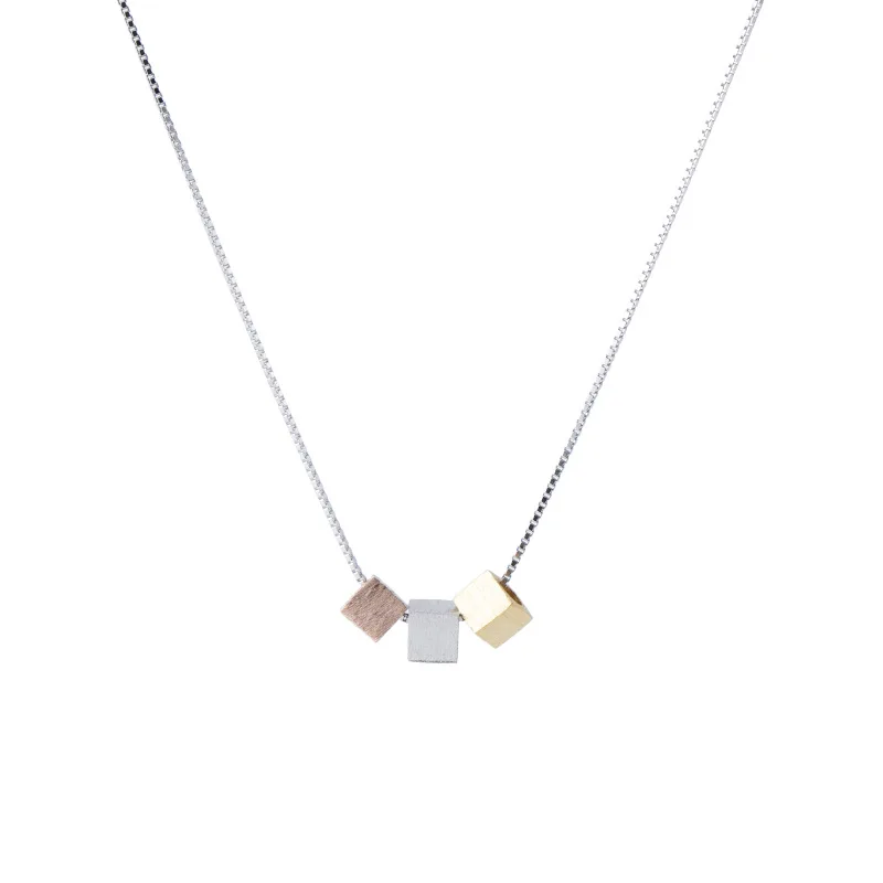 

Creative Jewelry 925 Sterling Silver Tri-Color Square Pendant Necklace Delicately Sterling Silver Choker, As pic