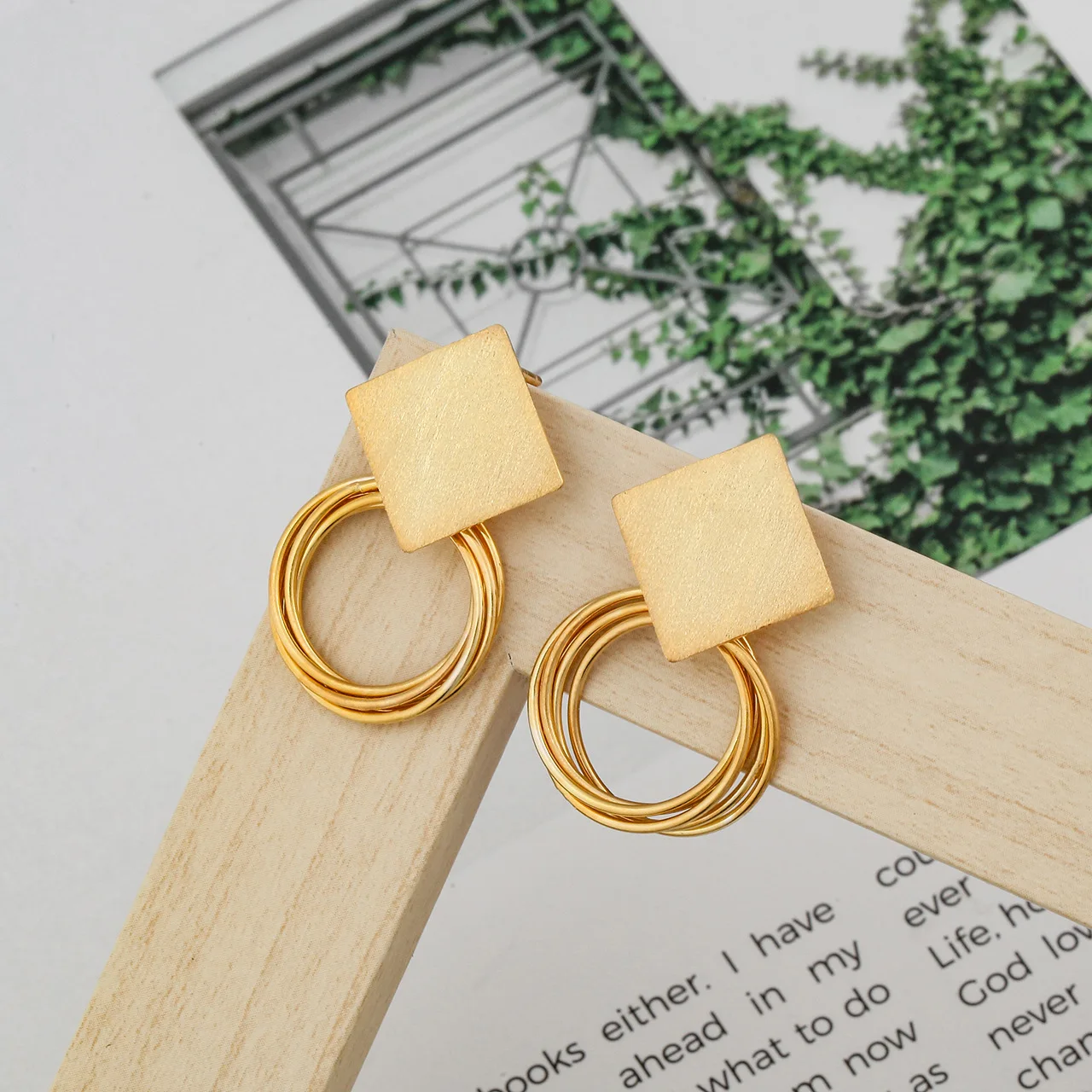 

S925 sterling silver earrings geometric European and American style earrings ring circle exaggerated square large earrings, As picture show