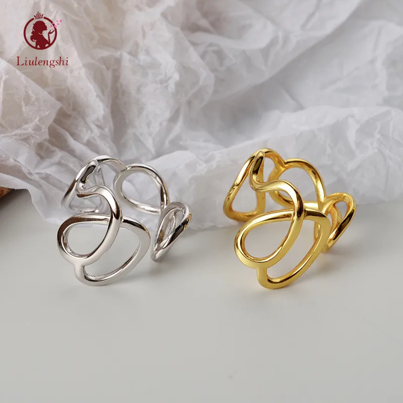 

High Quality Polished 925 Sterling Silver Irregular Wire Twisted Rings Solid Gold Plated S925 Curve Twisted Hollow Ring