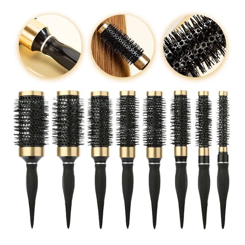 

Aluminum Professional Salon Hair Brush Hair Styling Rail Tail Hairbrush Hairdressing Comb Round Curly Hair Rollers Tools black