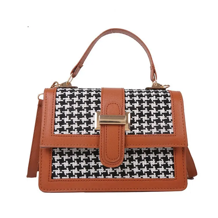 

Fashion Trends Ladies Handbag 2022 Vintage Girls Designers Purses Bags Houndstooth Canvas Women Handbags, White,black,brown