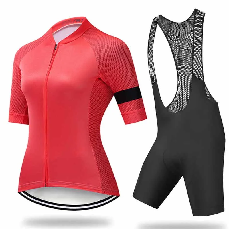 

Wholesale Women Team Cycling Clothing Set Custom Sublimation MTB Mountain Bike Jersey Bib Shorts Set, Solid color or customized color