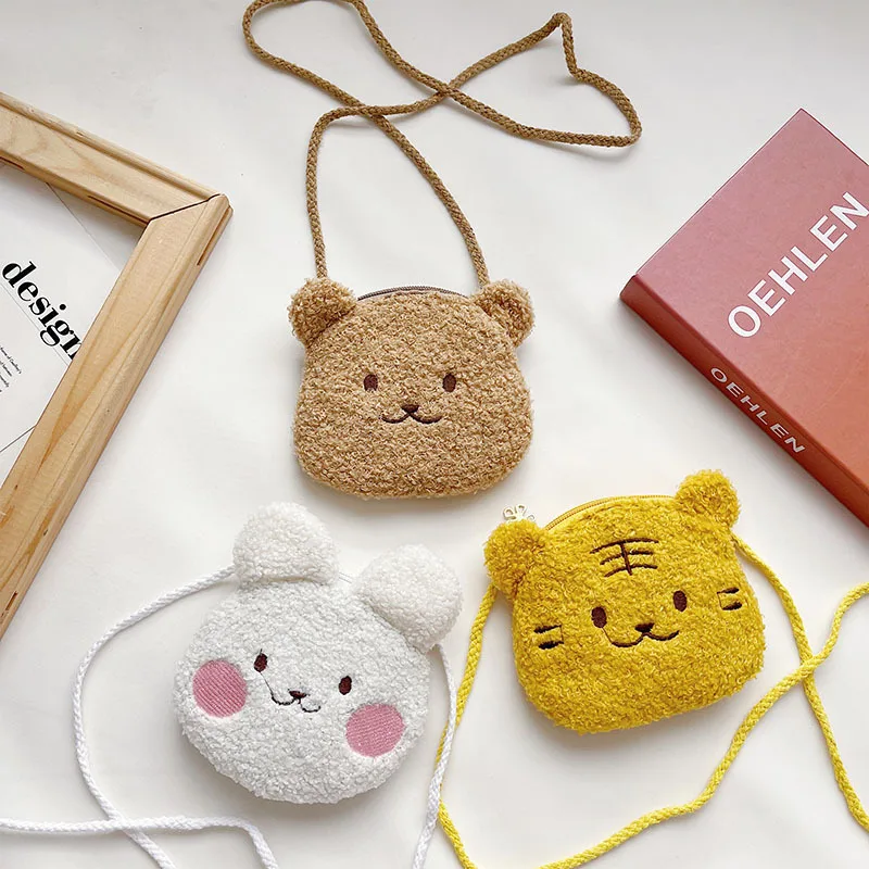 

Wholesale New fashion plush small animal children messenger bag Korean cute girls shoulder bag kids coin purses Women Handbags, 3 colors