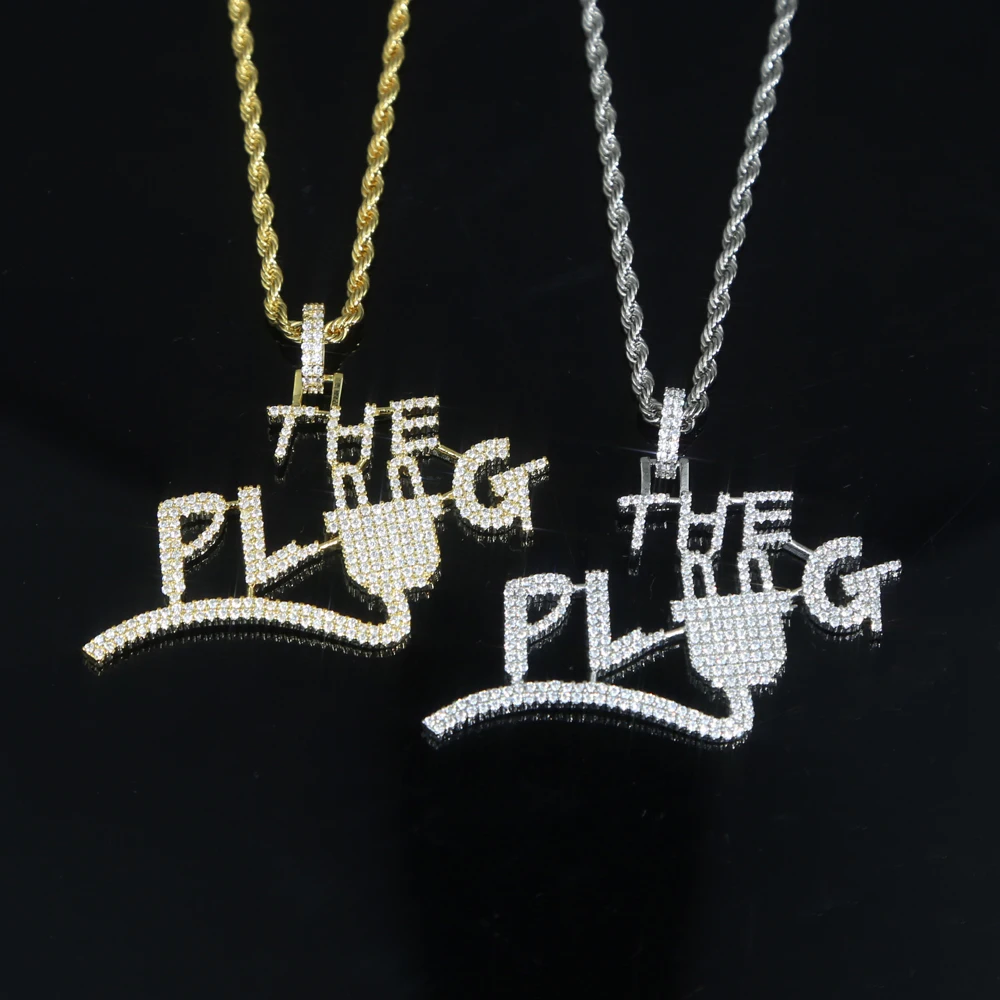 

new punk iced out bling cubic zirconia letter pendant initial necklace men boy hip hop rope chain jewelry, Customized