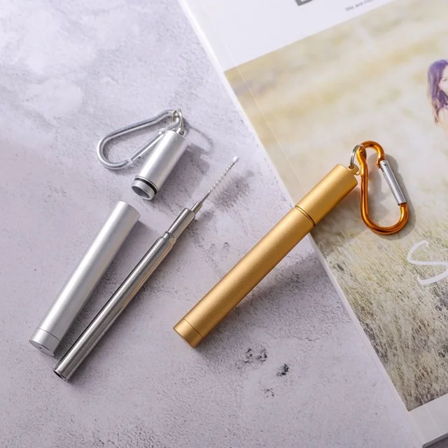 Stainless Steel Reusable with Clean Brush in Case Fda Telescopic Collapsible Straw