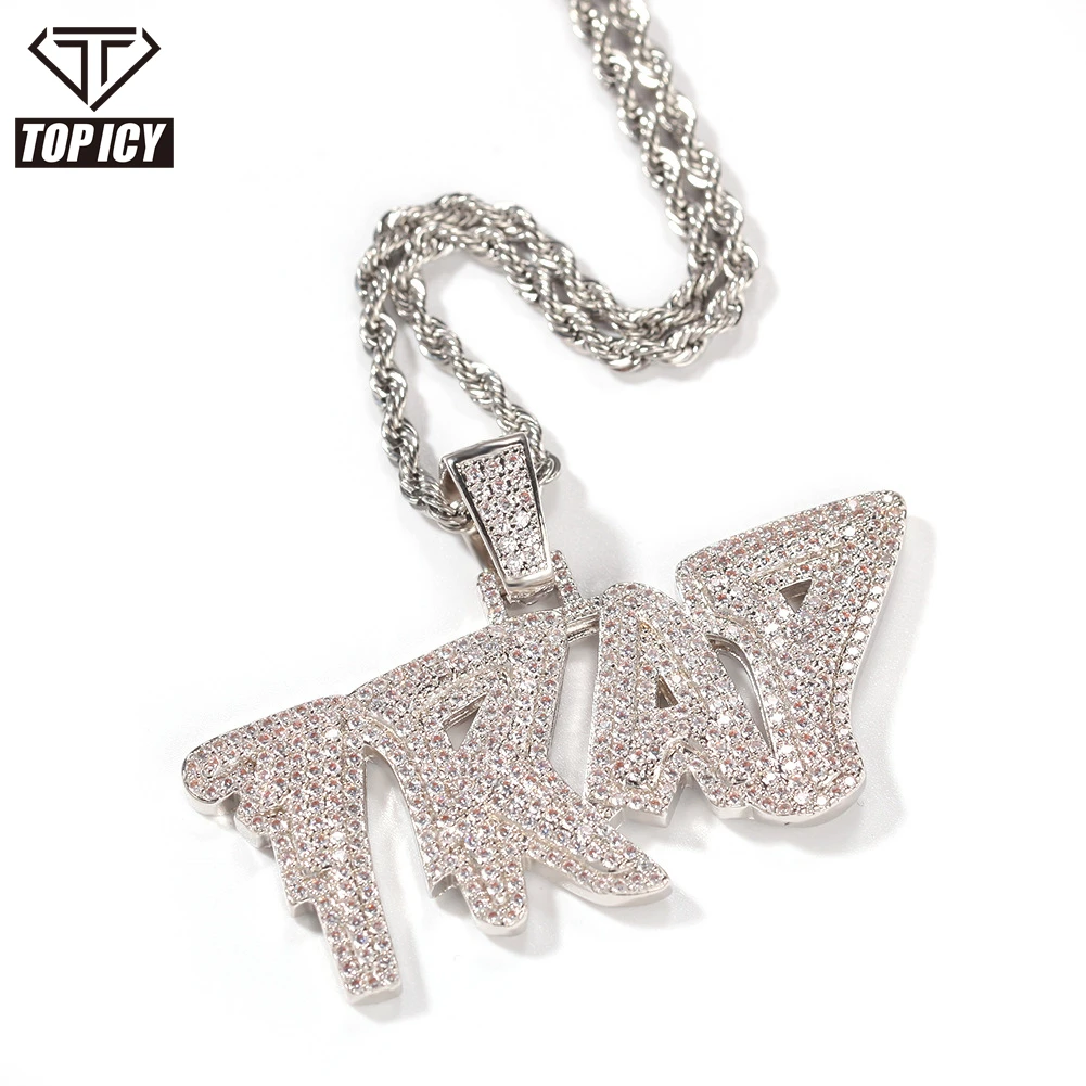 

CZ stone bing bing persolized iced out word trap pendant necklace silver 14k gold plating free chain hip hop style trap jewelry, Gold, silver