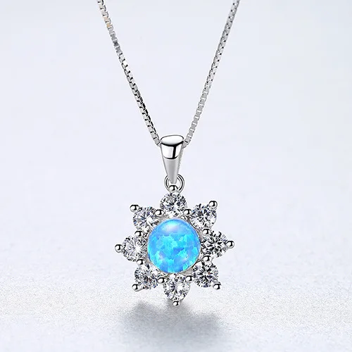 

2022 New Arrival Gold Plated Cubic Zircon Flower Necklace Delicate Sterling Silver Opal Flower Pendant Necklace