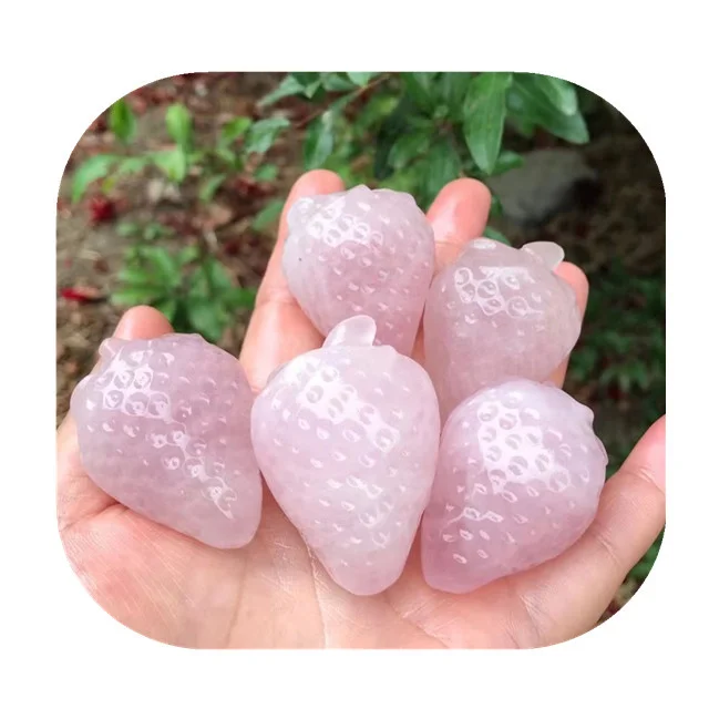 

New arrivals hand carved healing crystals crafts natural pink rose quartz crystal strawberry for gift
