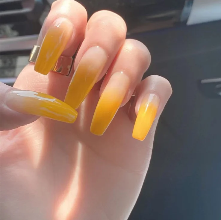 

Ombre yellow press on nail packaging french tip press on nails press on false