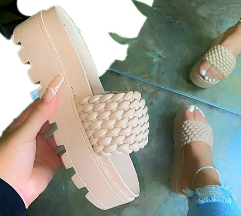 

2021 fashion wedge braided women sandals ladies slides flat slippers slip on summer beach plus size all color