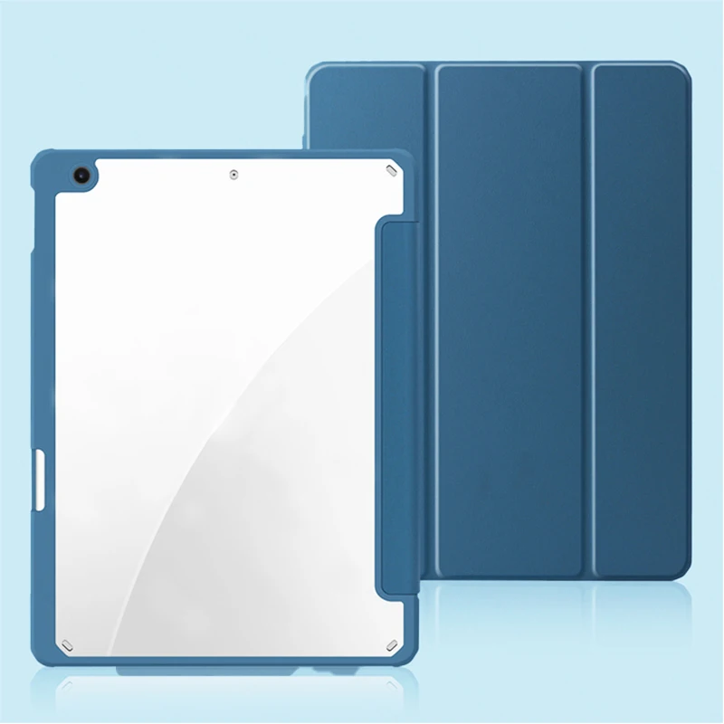

2021 Most Popular PU Transparent PC Back Cover Soft TPU Edge with Pencil Holder Tablet Case For iPad 10.2 2020/2021, Multi colors