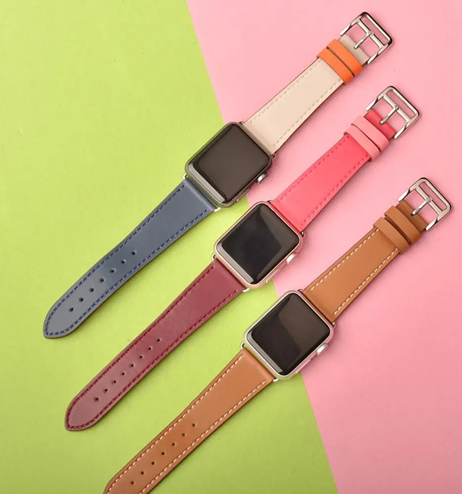 

Jmax Barenia Leather Loop Stainless Steel Buckle for Herme-S Style Single Tour band Watch Strap For Apple Watch 42 38 40 44 mm, 8 colors