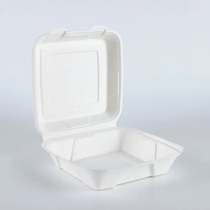 

Embossing Leakproof Pulp Moulding Square Paper Bamboo Bagasse Fast Food Container Box