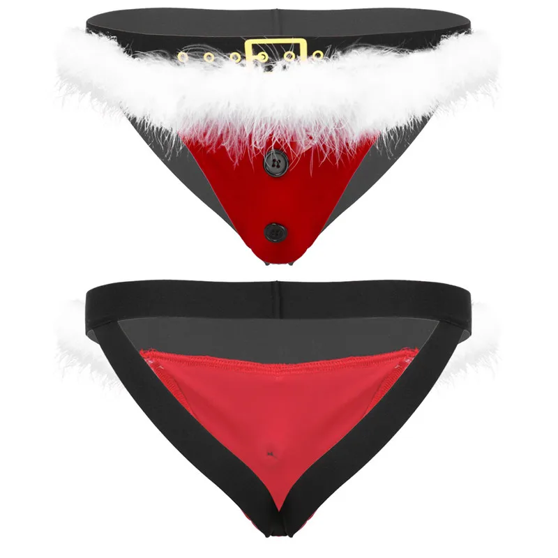 

iEFiEL Christmas Mens Lingerie G-string Red Soft Velvet Low Rise Elastic Waistband Santa Jockstrap Briefs Underwear