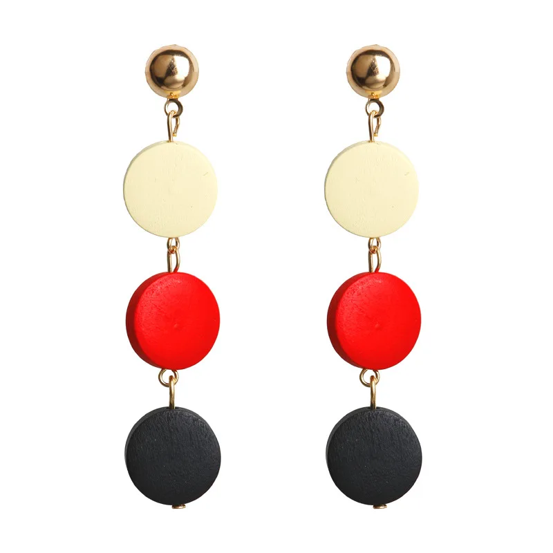

Korean fashion temperament simple wooden long earrings creative geometric round drop earrings for women wild accessories, 5 colors