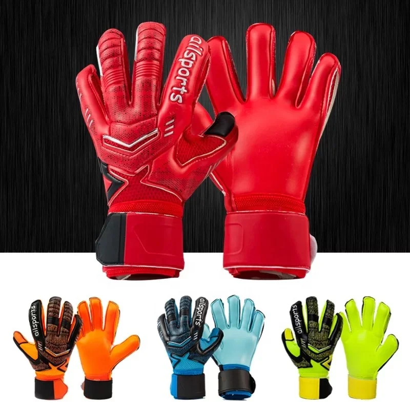 

New Design Professional Soccer Goalkeeper Gloves Latex Finger Protection Children Adults Football Goalie Gloves, Red, orange, green, blue