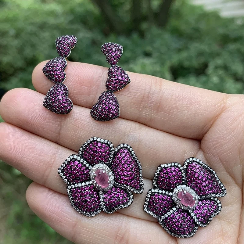 

Stylish AAAAA Quality Ruby Cubic Zirconia Cz Stud Earrings Jewelry Women Micro Pave Earrings, Red