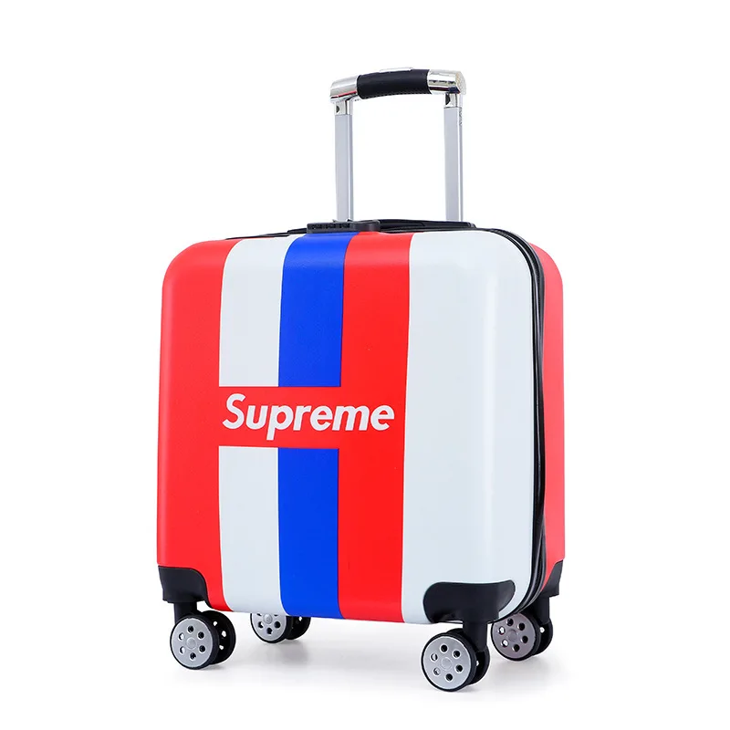 

New 18 inch universal wheel trolley case square suitcase custom LOGO printing, Black, red, silver, sky blue