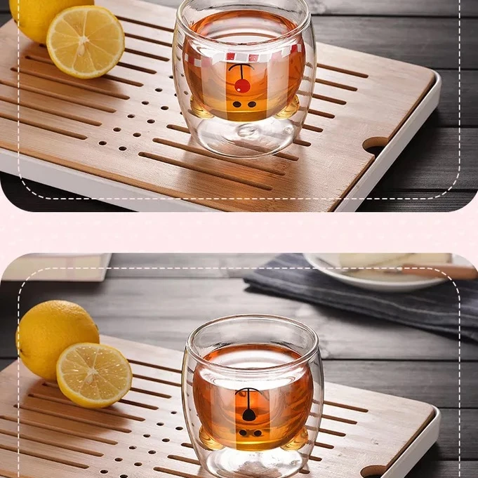 

OEM wholesale high quality 230ml bear shape high borosilicate double wall layer glass cup for tea, Transparent