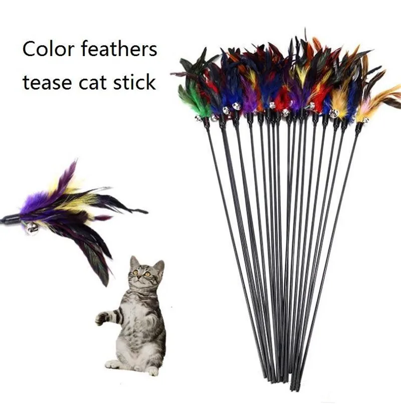 

Cat Teaser Toy Plastic Pole Feather Cat Teaser Stick Interactive Cat Playing Toy Teaser Stick