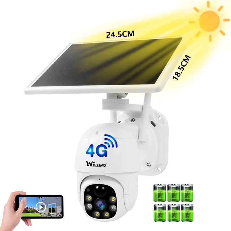 

Wistino 3.0MP CCTV Solar Camera Powered 4G Lte Sim Card Auto Tracking Colorful Night Vision Waterproof PTZ CCTV 4G Camera