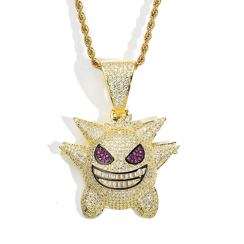 

Hot Sale Iced Out Hip Hop Jewelry ELF Pokemon Pendant Iced Out Ghost Cartoon Charm Gengar Pendant Necklace